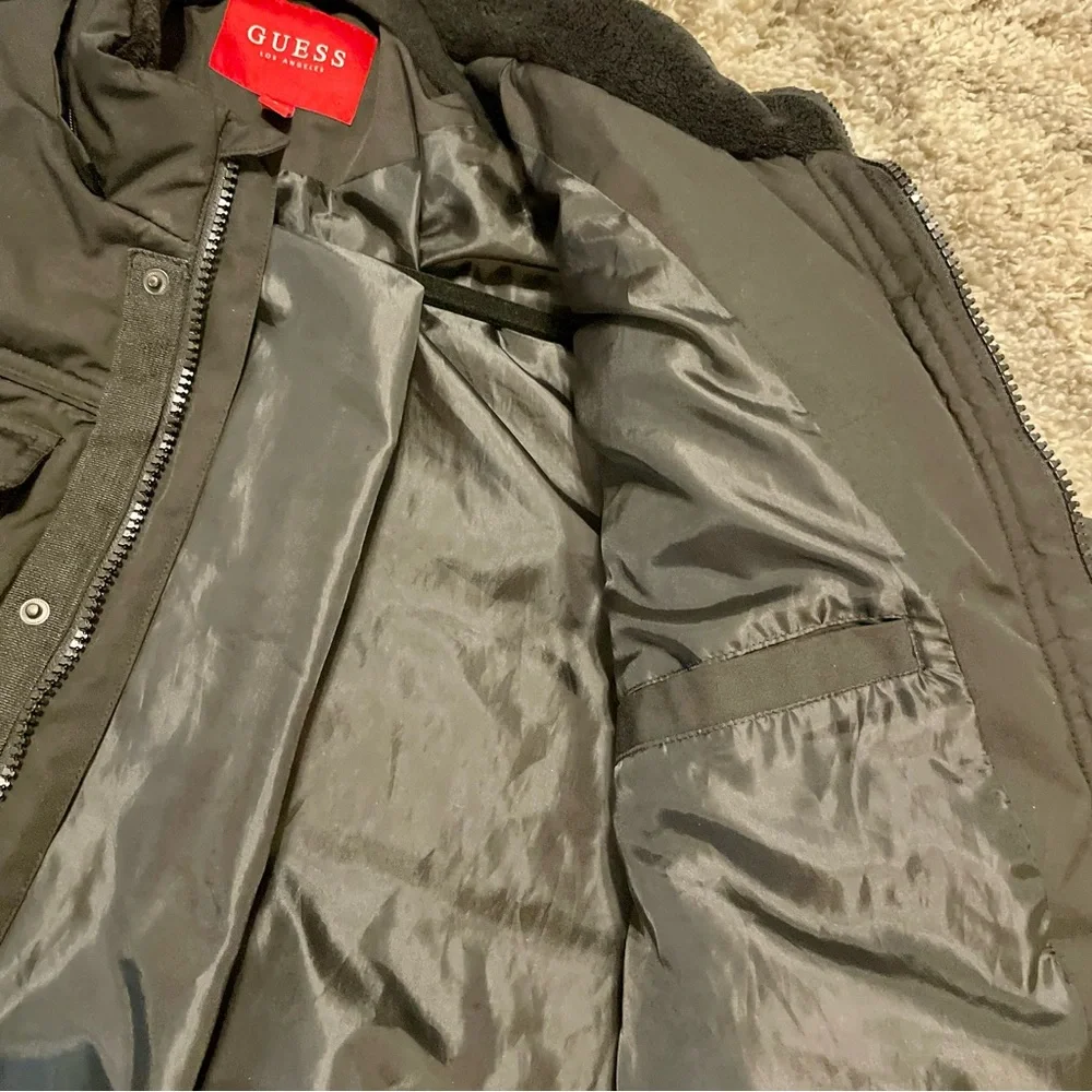 GUESS Men's Duke Quilted Puffer Bomber Jacket Black Large Excellent Condition!